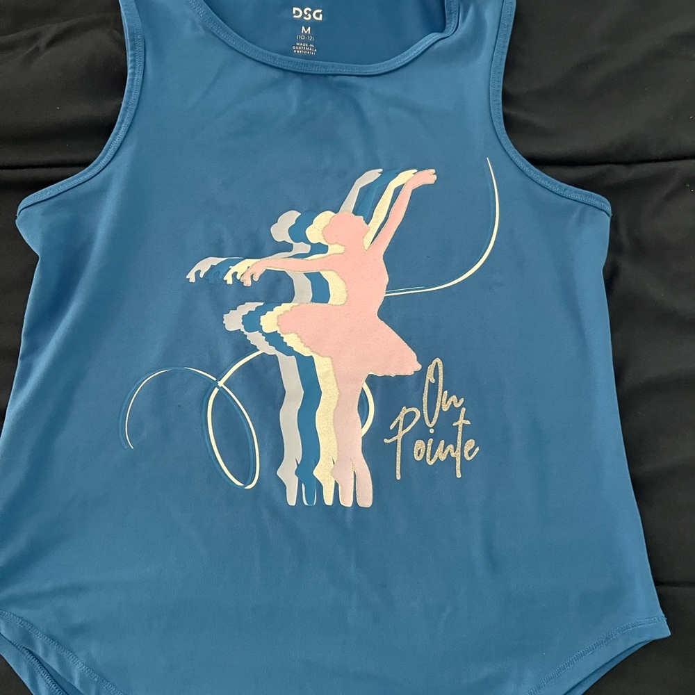 DSG Blue Tank Top “on pointe” ballet themed size medium